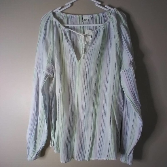 GAP White Multi Color Stitching Bell Sleeve Top - Picture 2 of 11